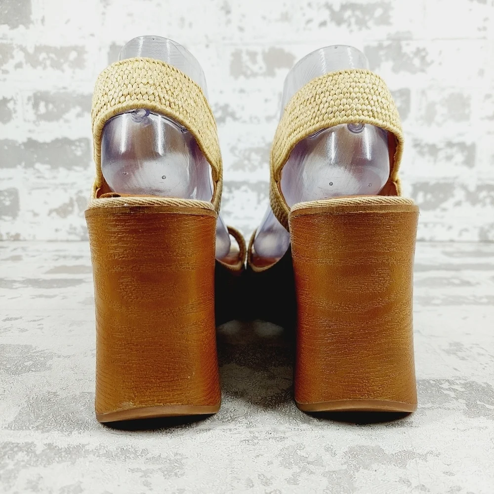 New Lucky Brand Delukah Dark Natural Wedge Heel Slingback Platform Sandals H814 - Picture 6 of 13